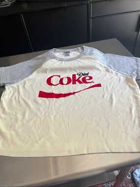 Branded Coca Cola Diet Coke Raglan Tee in White and Heather Gray L Beach